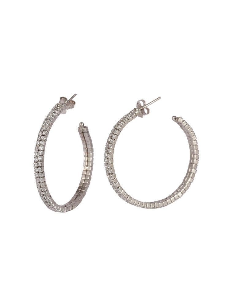 Silver Round Studded Hoops Earrings