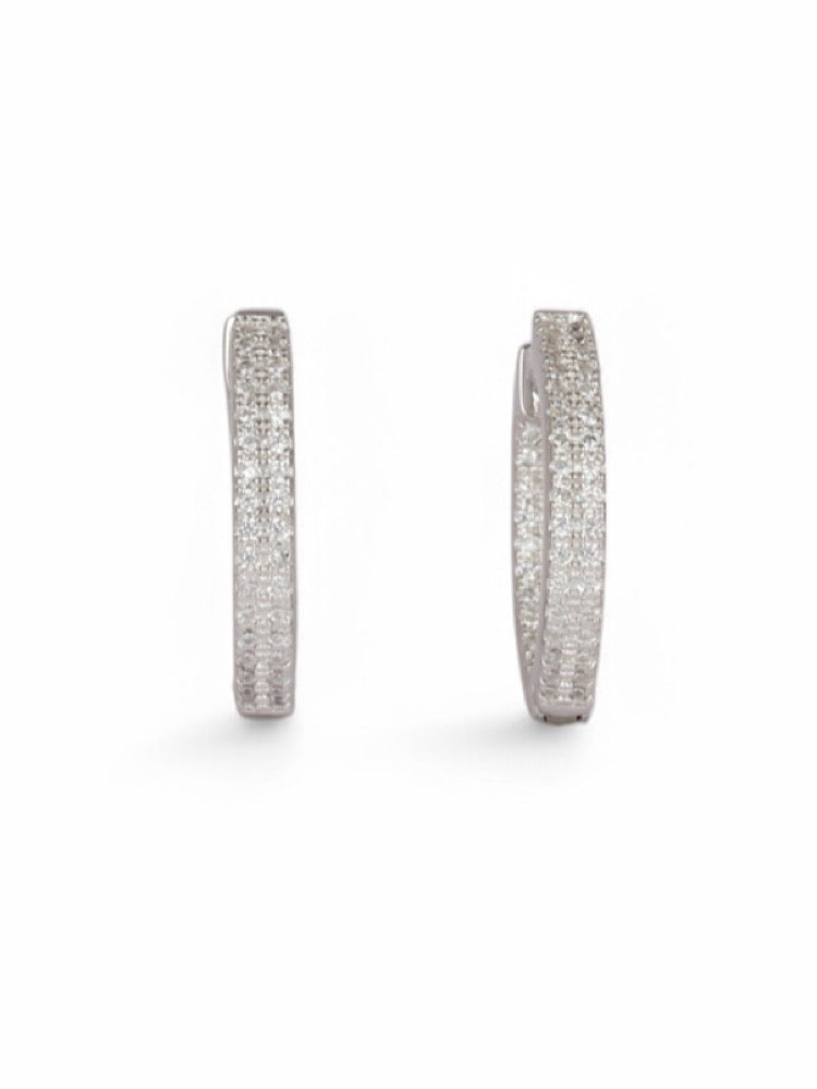 Studded Round Sterling Silver Hoops Earrings