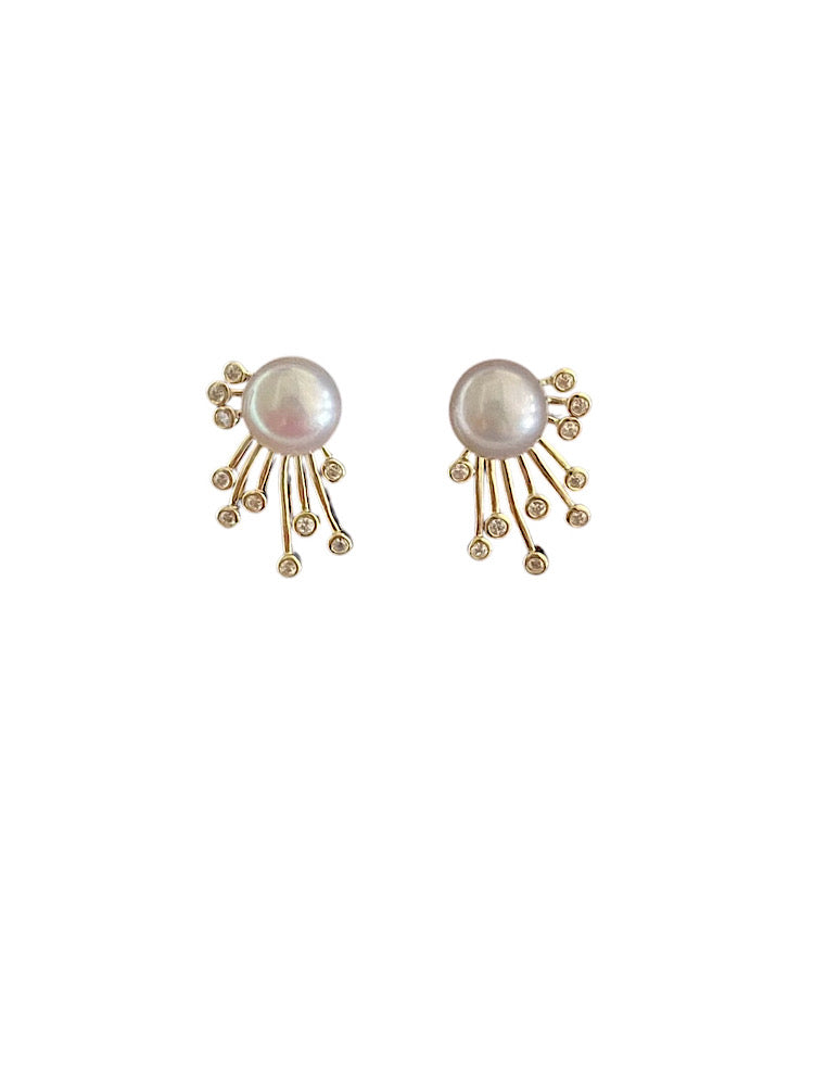 Gold Plated Floral Pearl Sterling Silver Earrings