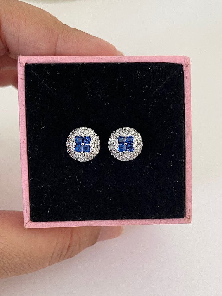 Round Blue Silver Studs Earrings