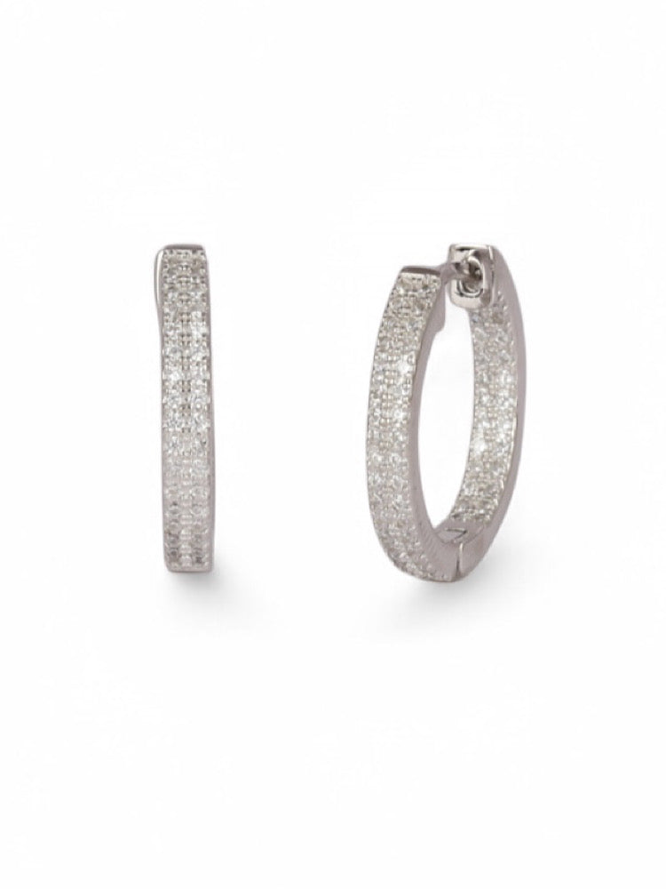 Studded Round Sterling Silver Hoops Earrings
