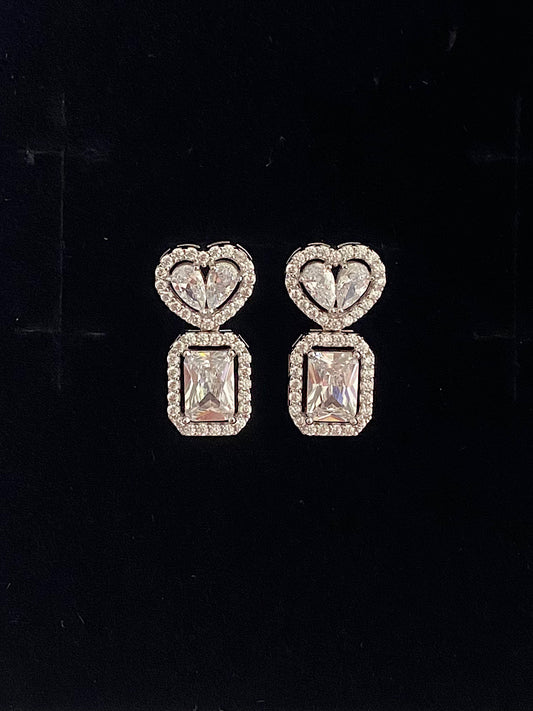 Heart Solitaire Drop Sterling Silver Earrings