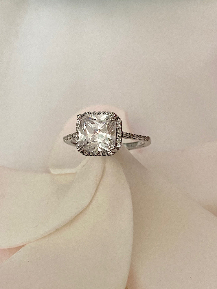 Silver Princess Cut Solitaire Ring