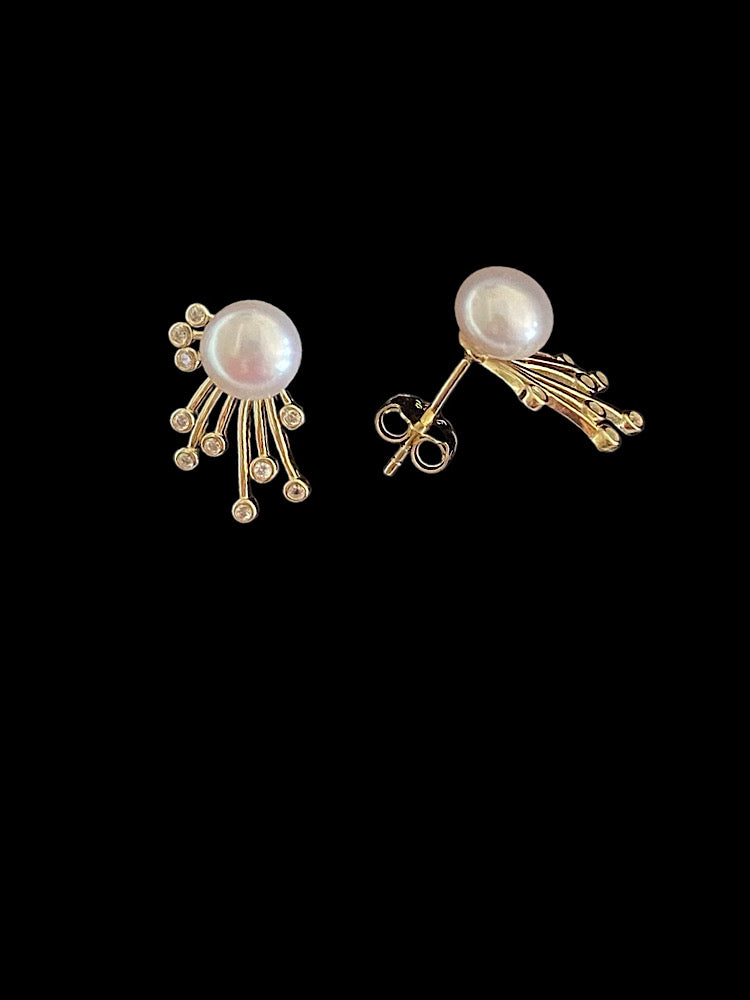 Gold Plated Floral Pearl Sterling Silver Earrings