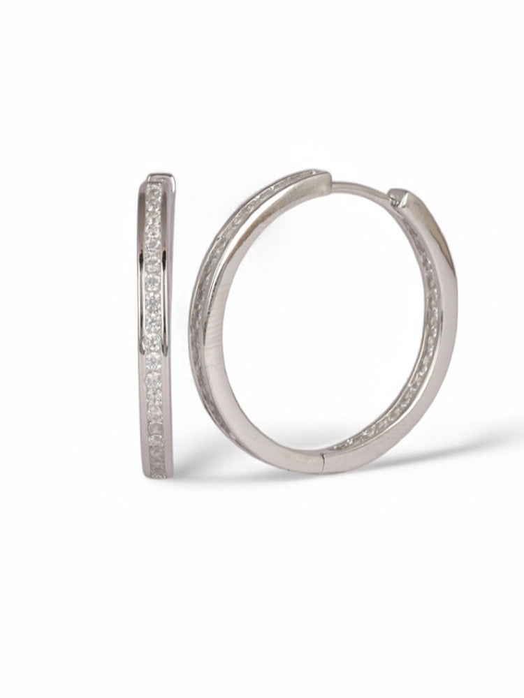 Round Studded Sterling Silver Hoops Earrings