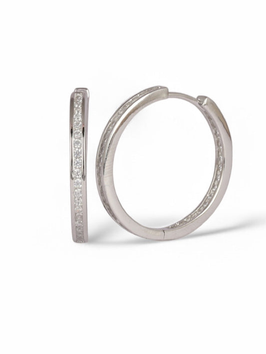 Round Studded Sterling Silver Hoops Earrings