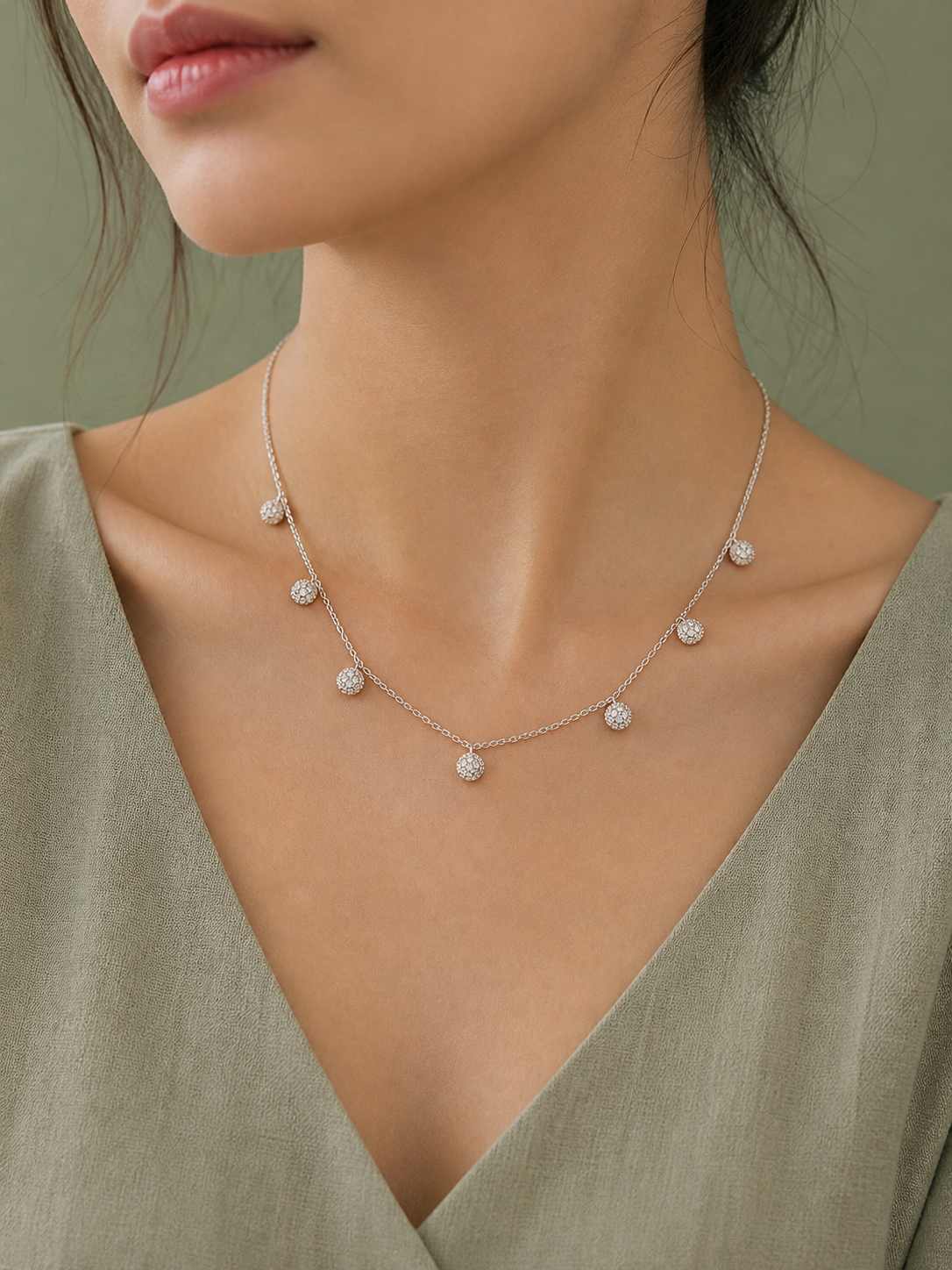 Solitaire Charm Sterling Silver Chain Necklace