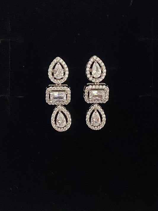 Sterling Silver Drop Solitaire Earrings With Screw Back