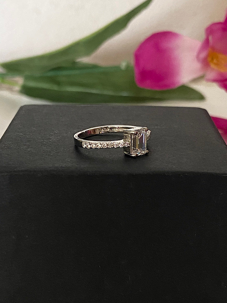 Emerald Solitaire Silver Ring