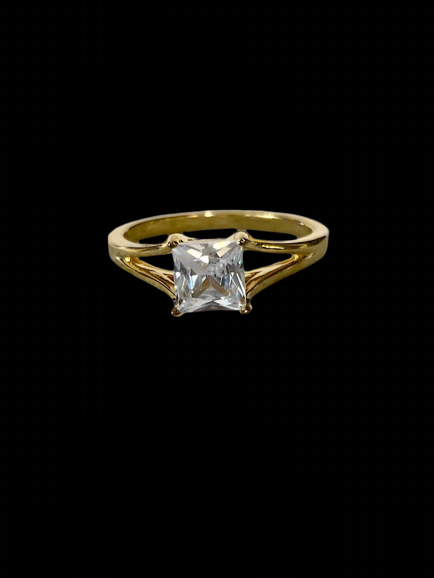 Square Solitaire Ring Gold Plated