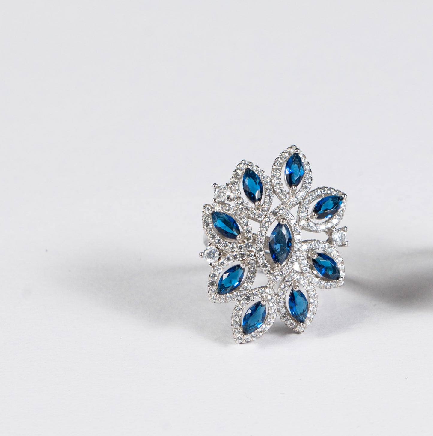 Blue Floral Cocktail Ring