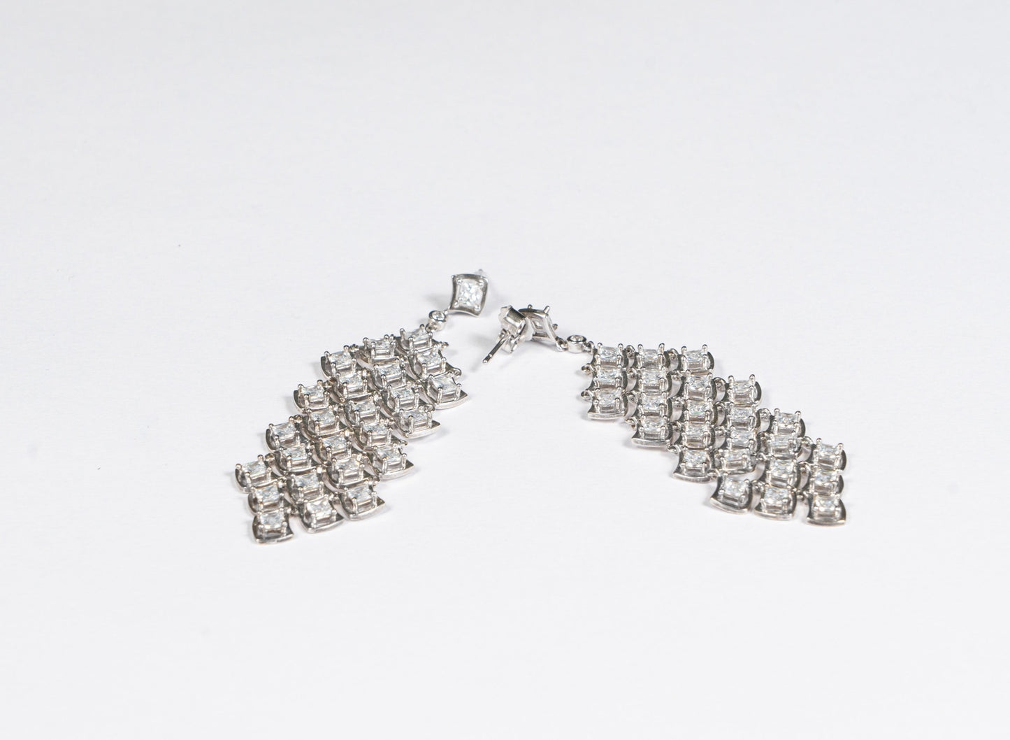 Silver Diamond Studded Chandelier Earrings