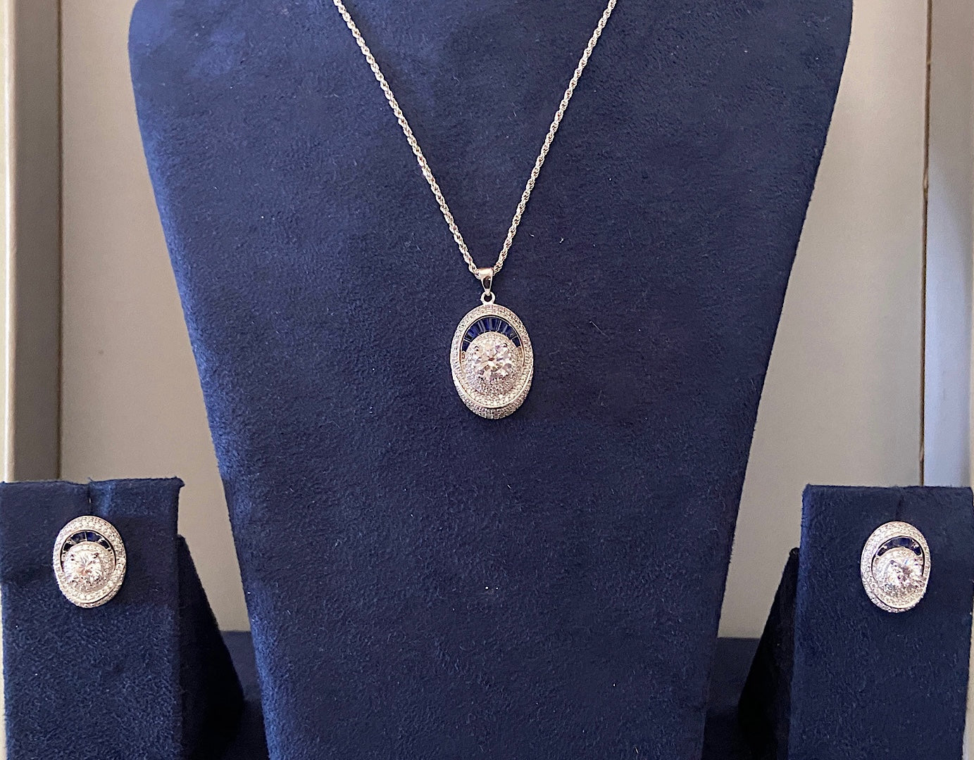 Silver Pendant Set With Solitaire & Blue Stone