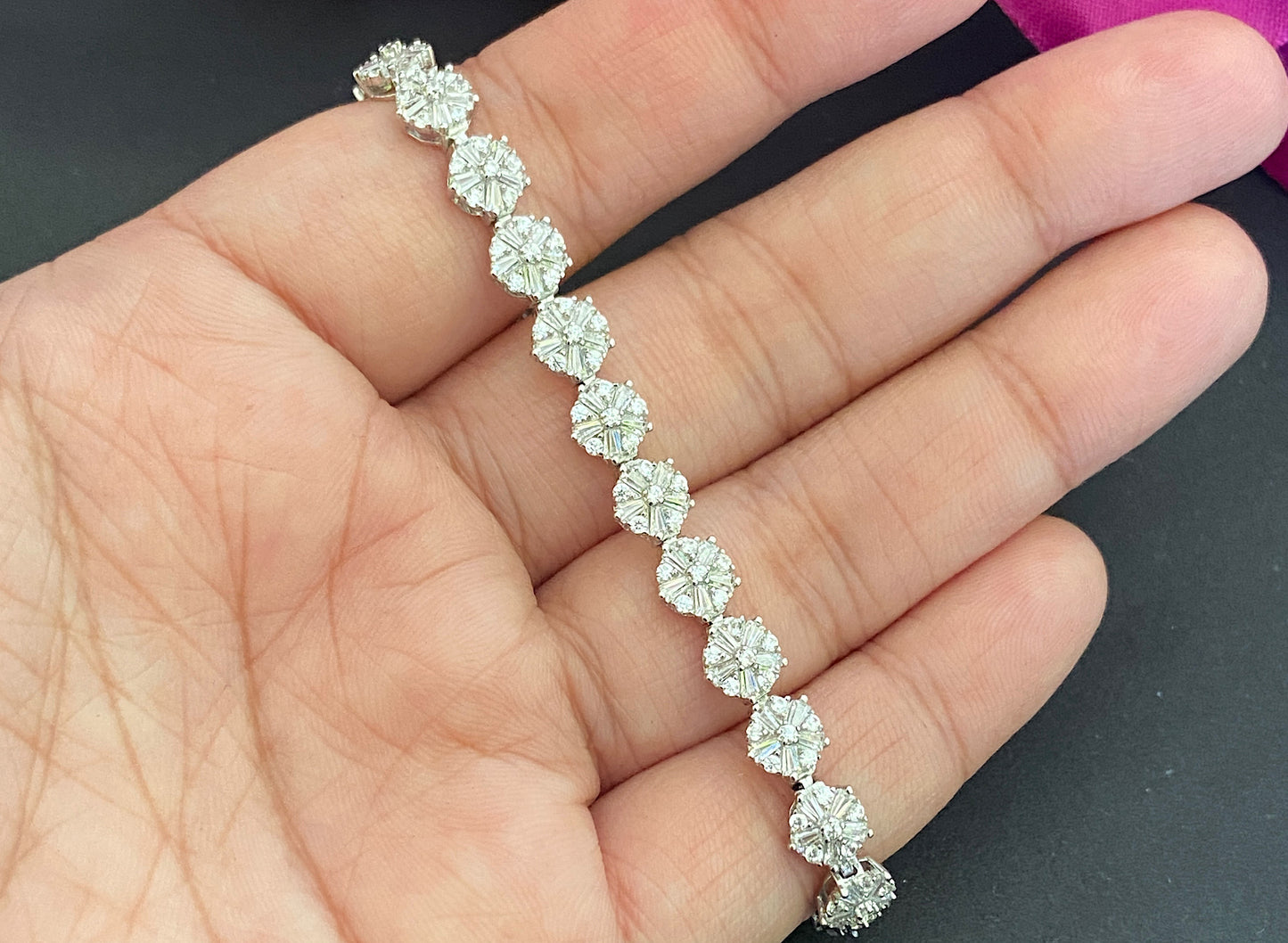 Silver Floral Design Tennis Bracelet