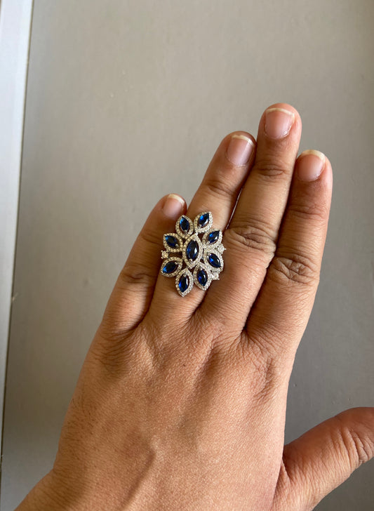 Blue Floral Cocktail Ring